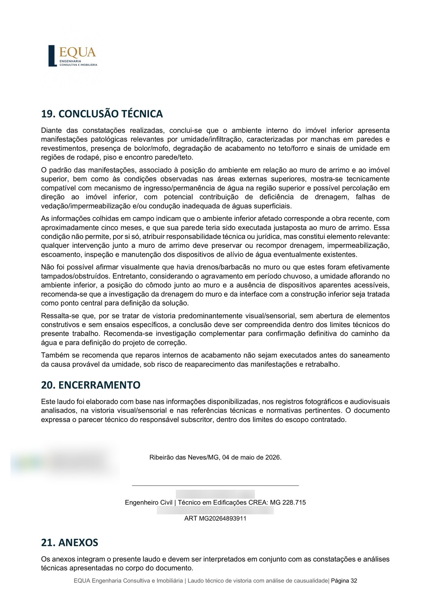 Conclusão técnica, encerramento e bloco de assinatura digital com ART