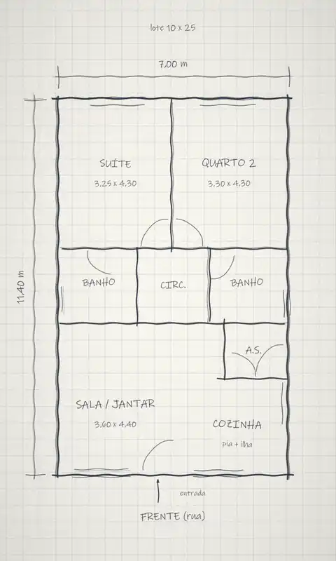 Ilustração de um rascunho de casa feito à mão em papel quadriculado
