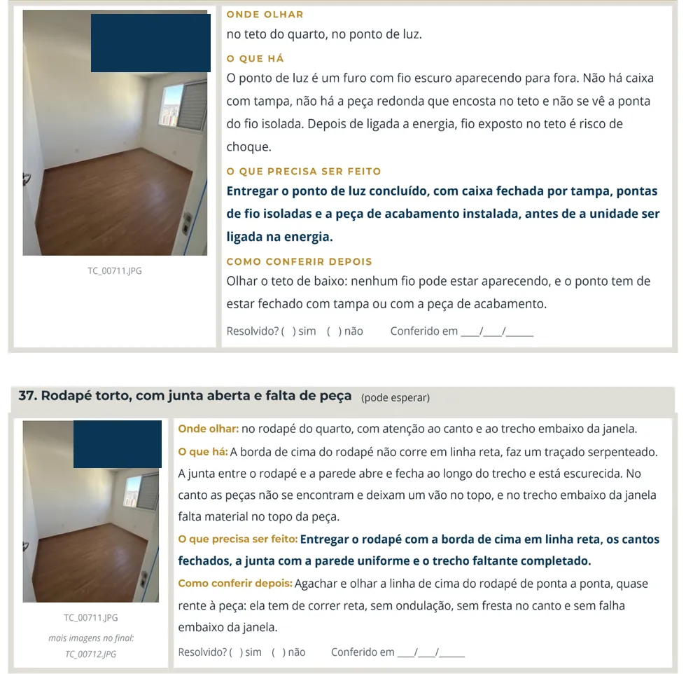 Vistoria de entrega: fichas de reparo. Onde olhar, o que há, o que precisa ser feito e como conferir depois