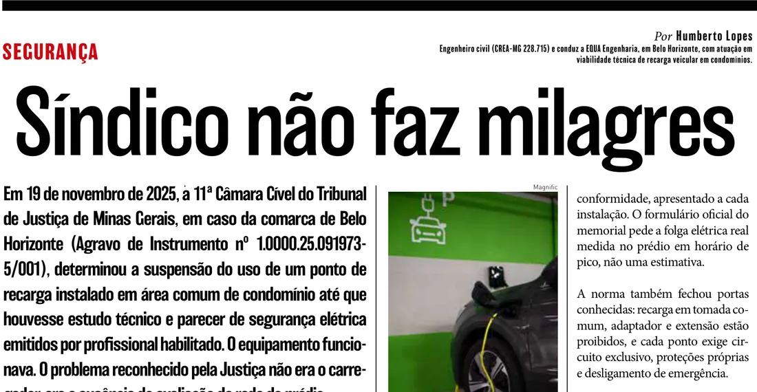 Início da matéria na página 8, seção Segurança, com o título Síndico não faz milagres, por Humberto Lopes